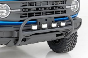 Ford Bronco Nudge Bar - Front - Rough Country - 3.5 Inch Round LED (x4) - Black - '21-'23